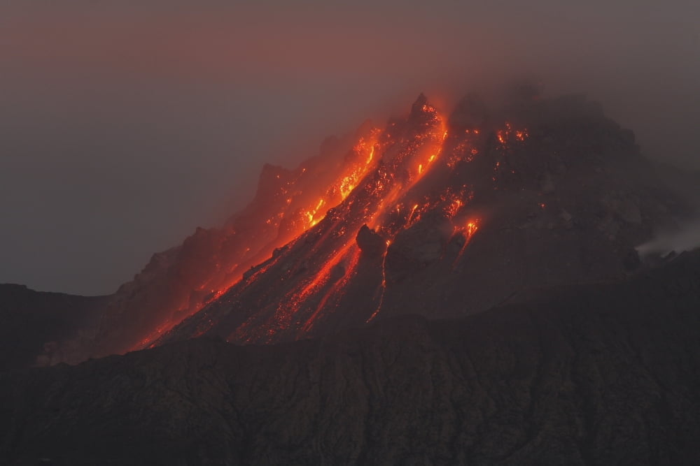 Soufriere Hills eruption Montserrat Island Caribbean Canvas Art - Martin RietzeStocktrek Images (34 x 23)