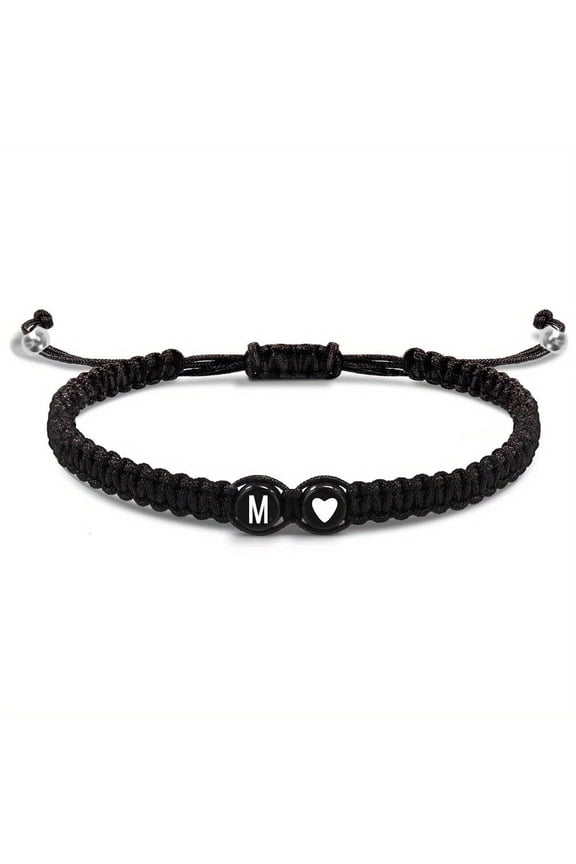 Soug 26 Initial Letters A-Z Bracelet Black Wax Rope Handmade Adjustable Gift New