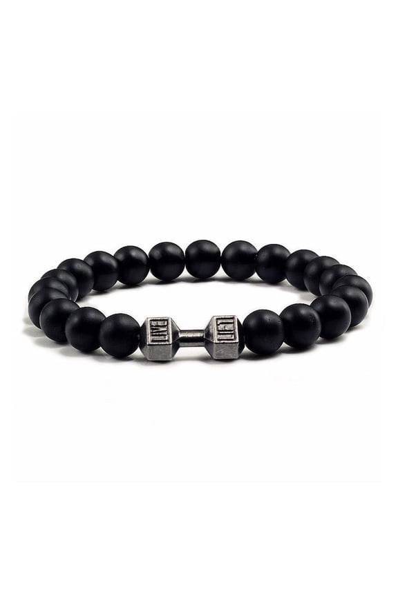 Soug Natural Black Volcanic Lava Stone Dumbbell Bracelet black Matte Beads Bracelets: New