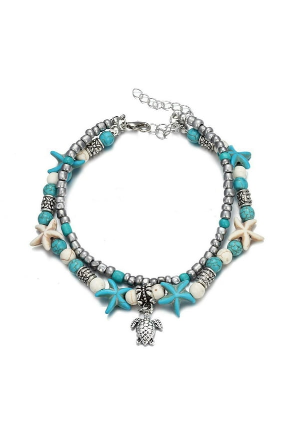 Soug Womens Tibetian Sterling Beach Starfish Turtle Anklet Adjusts NEW New