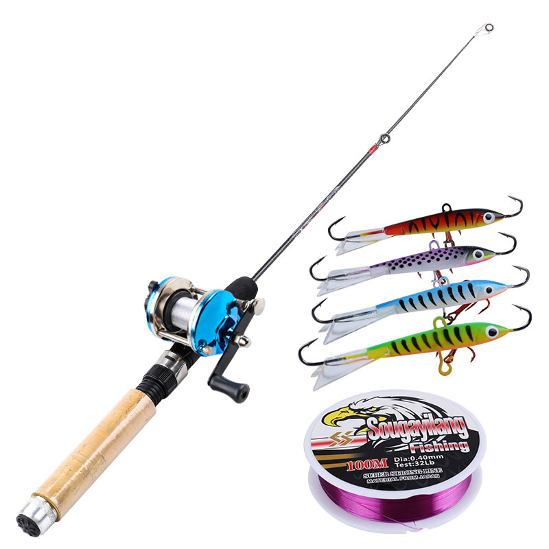 Sougayilang 26in Winter Ice Fishing Rod and Mini Trolling Reel Combos - with Fishing Line Lures - image 1 of 9
