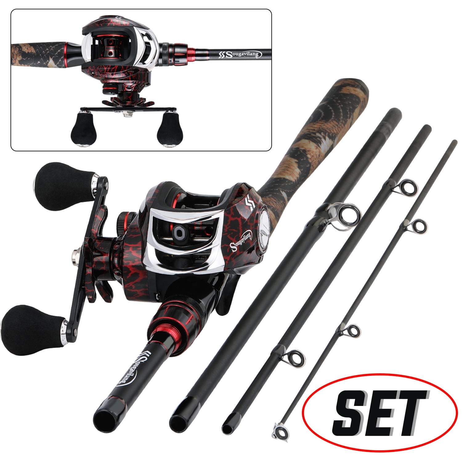 Sougayilang 4 Piece Fishing Rod Set Casting Fishing Pole and 8.1:1 Gear  Ratio Baitcast Reel Combos for Travel Novice Adults 