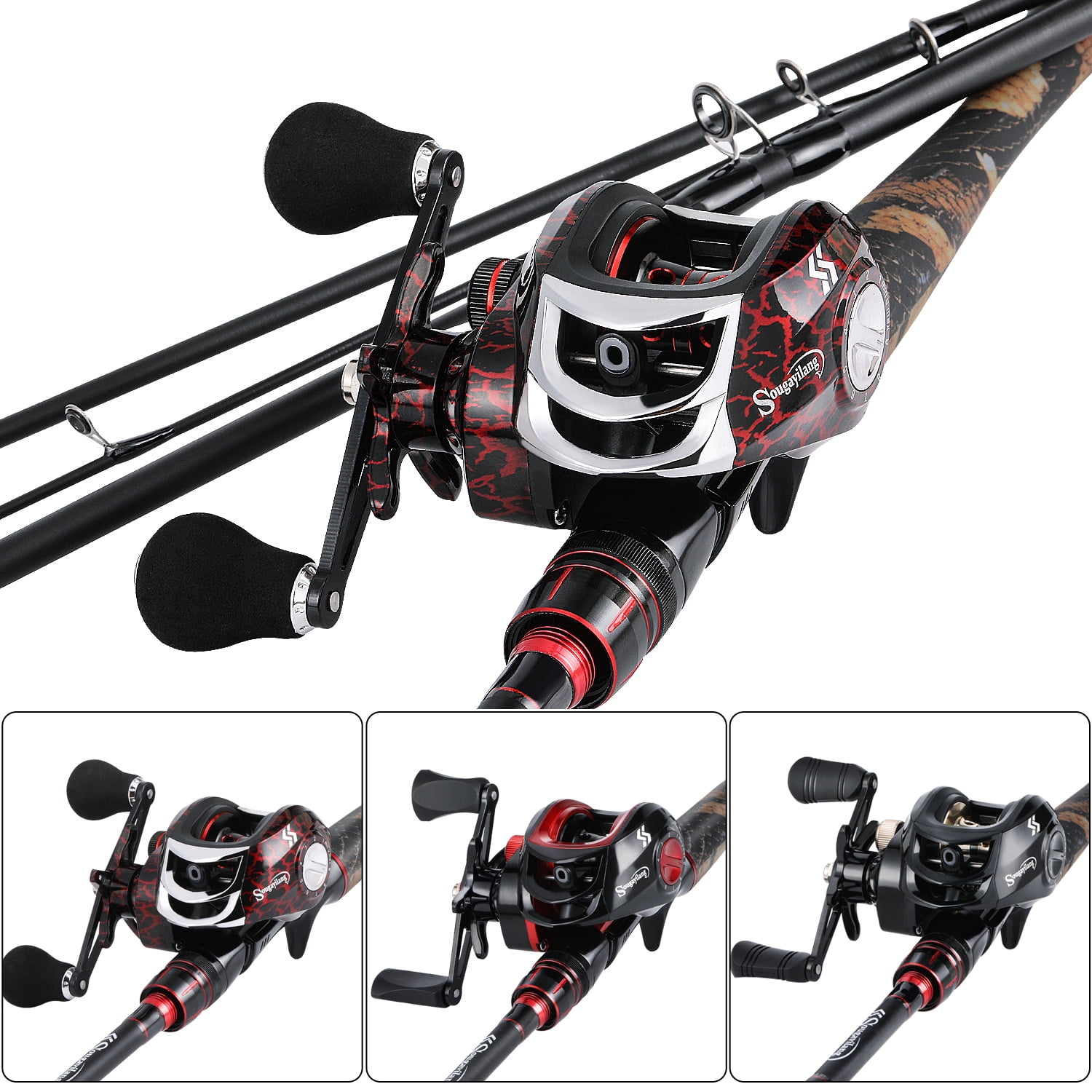 Sougayilang 4 Sections Casting Rod & Baitcasting Reel Combo, 6.5ft with ...