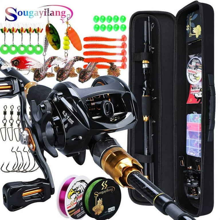Sougayilang 4 Sections Casting Fishing Rod and Reel Combo Portable Bag Set