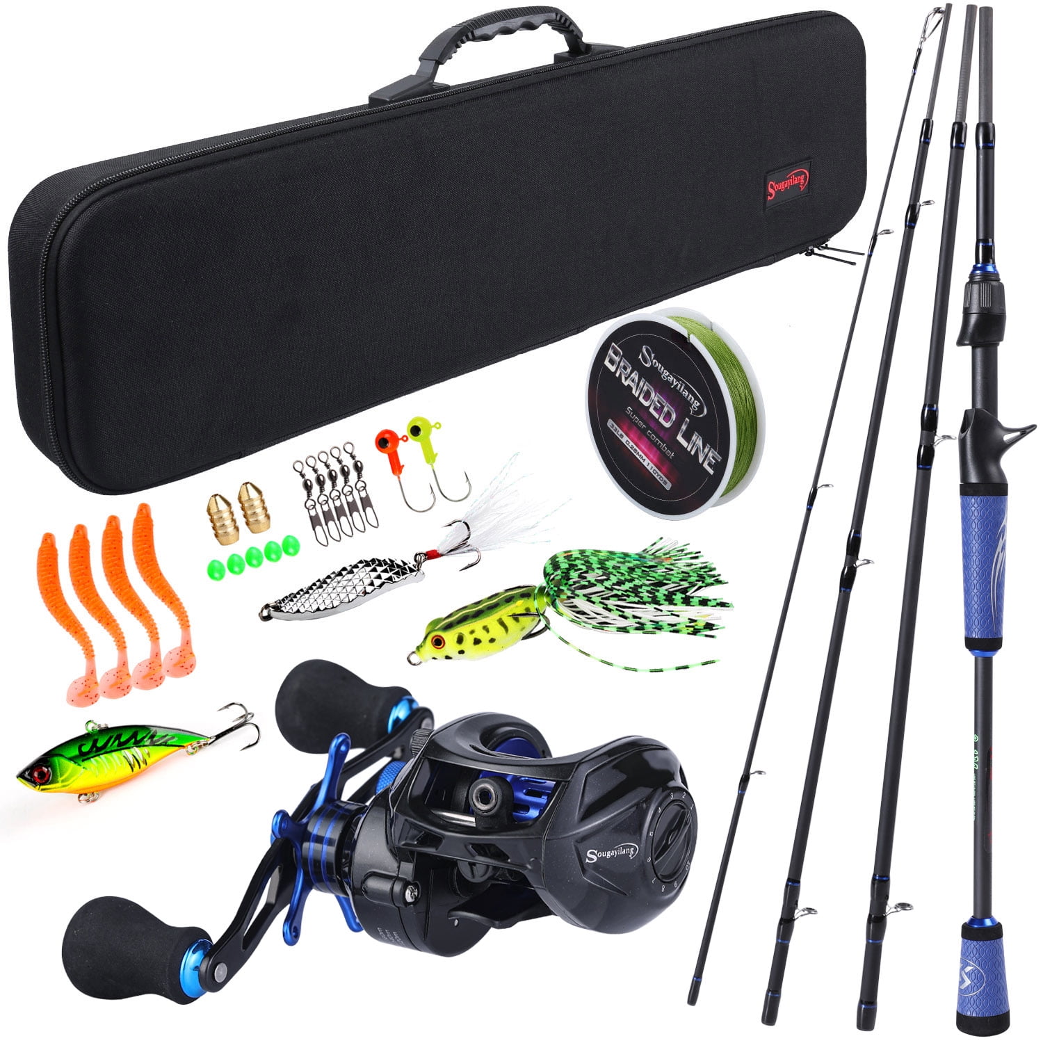 Sougayilang Fishing Bag Full Kit Baitcaster Combo Casting Pole with