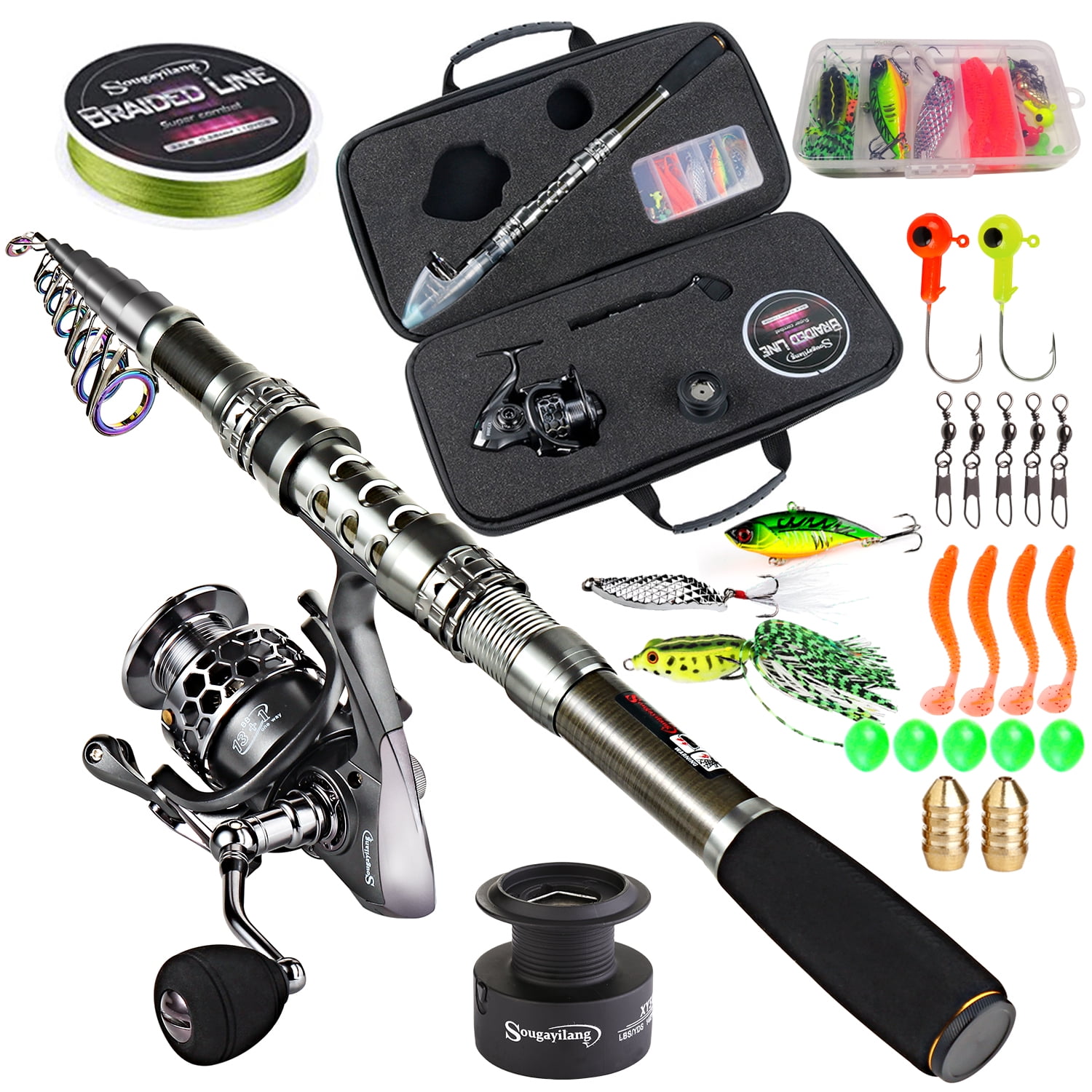 RAD Youth Fishing Rod & Reel Combo-5'2” Fiberglass Pole, Spinning Reel,  Cork Handle & Tackle Kit for Beginners-Kettle Series 