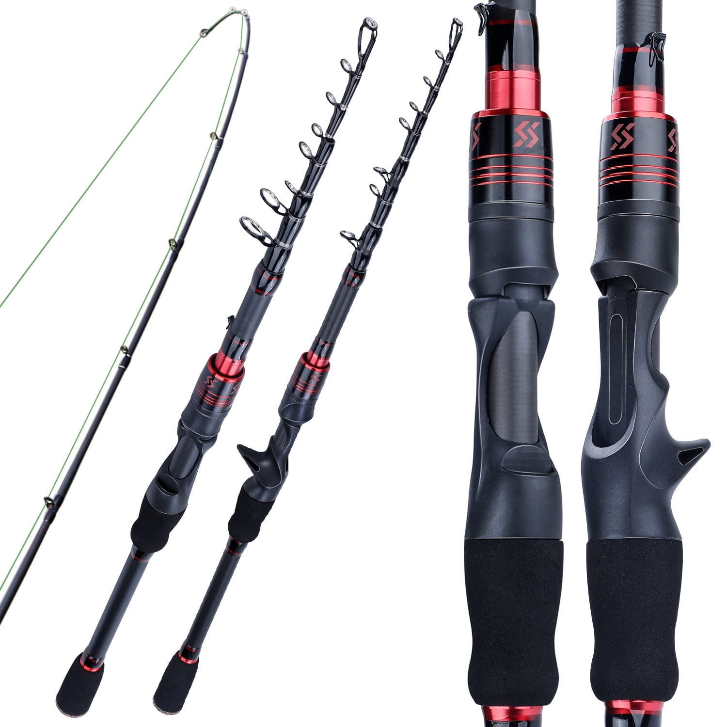 Sougayilang Spinning/Casting Fishing Rod Carbon Fiber Telescopic Fishing  Pole with Light EVA Handle