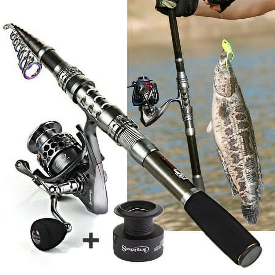 Sougayilang Spinning Fishing Rod and Reel Combo, Portable Telescopic Fishing Pole for Travel, Saltwater, Freshwater, Size: 1.8m and XY1000
