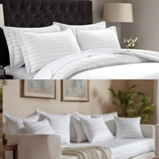 Souggy Sleeping Pillow(16X24) Combo of 4 & Bed/Sofa Cushion(18X18) Combo of 6| set of 10 | Indorama Micro Fiber| Vacuum Soft and Fluffy| White with self Strips Luxurious Hotel Quality