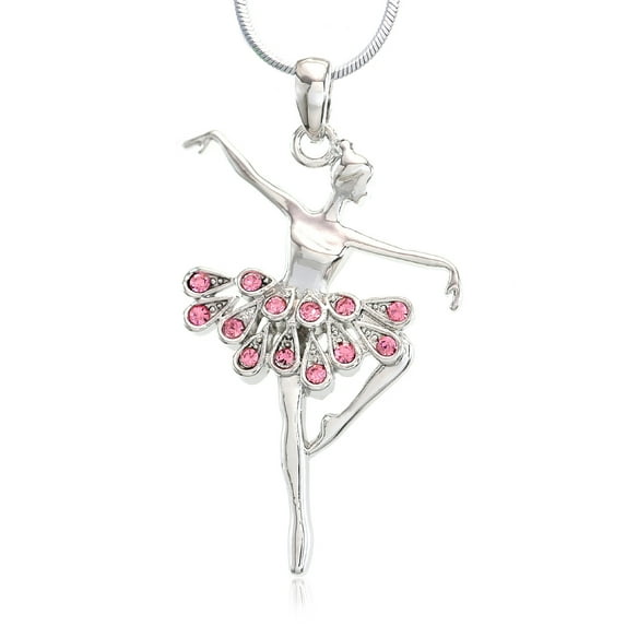 Soul Breeze Collection Light Pink Ballerina Ballet Dance Recital Necklace Pendant Chain Charm Rhinestones