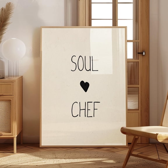 Soul Chef Wall Art Kitchen Quote Poster Black Minimalist Vertical Poster , Poster Print Only