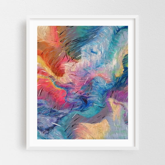 Soul-Driven Abstraction - Mixed Media Abstract Psychedelic Surrealism Modern Art Watercolor Geometric White Framed Wall Art Print 8 x 10 inches