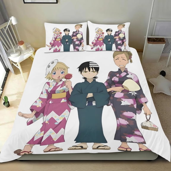 Soul Eater Themed Bed Sheet Set Three Piece Set 53x79 Inches Comfortable And Skin Friendly Unique Design Creating A Star Studded Night