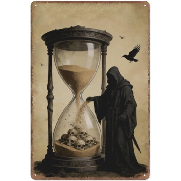 No Soul Escapes Metal Tin Sign 8x12 Grim Reaper Hourglass with Skulls Vintage Wall Decor Gothic Horror Dark Fantasy Retro Poster Bar Man Cave Halloween Wall Art Plaque