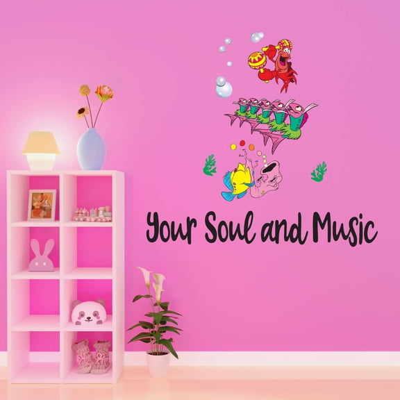 Your Soul And Music Ocean School Of Fish Singing Crab Trumpet Music Song Sing Notes Musician Maestro Piano Guitar Instruments Holiday Gift Decorating Ideas Wall Decal Sticker - Size: 10 In X 9 In