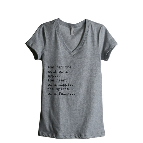 Soul Of A Gypsy Women's Fashion Relaxed V-Neck T-Shirt Tee Heather Grey Small