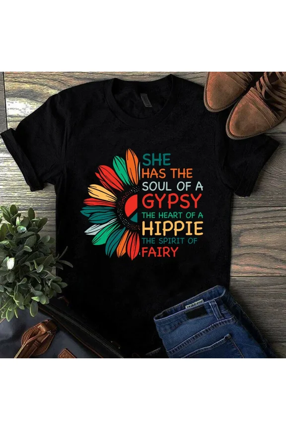 Soul Of Gypsy Heart Of Hippie Sunflower Graphic Tee Shirt Gift Idea,for men and women up to 5XL