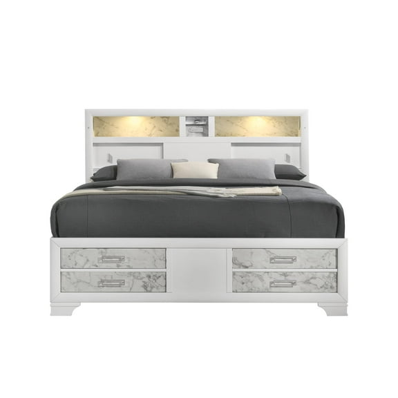 Soul Queen Bed with Manufactured Wood & LED Headboard in White