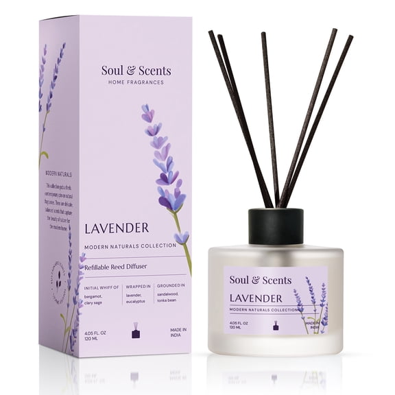 Soul & Scents Reed Diffuser Set-Lavender, 4.1 oz Scented Oil with 6 Fiber Sticks, Long-Lasting Home Fragrance for Bedroom, Bathroom, Office