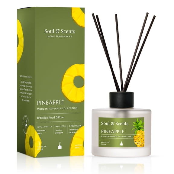 Soul & Scents Reed Diffuser Set-Pineapple, 4.1 oz Scented Oil with 6 Fiber Sticks, Long-Lasting Home Fragrance for Bedroom, Bathroom, Office