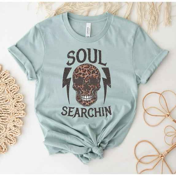 Soul Searching T-shirt Skulls Shirt Cheetah Gift Leopard Skull Top Halloween Tee Rock T-shirts Hippie Vibes Shirts Girl Power