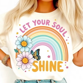 Soul Shine Shirt, Floral Rainbow Tee, Shine Bright T-Shirt, Colorful Happy Vibes Shirt, Positive Energy Graphic Tee
