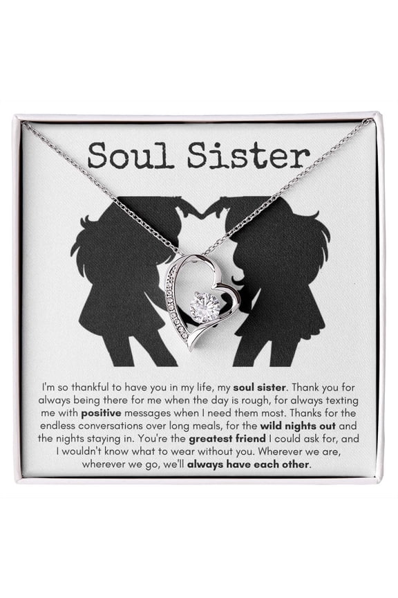 Soul Sister Forever Love Necklace Silhouette Design Friendship Her, Gold Forever Love Necklace
