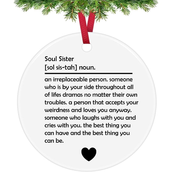 Soul Sister Gifts Christmas Ornaments for Best Friends Friendship Gifts for Women Friends Ceramic Hanging Ornament Graduation Birthday Wedding Gift for Sister in Law Step Sisters Christmas