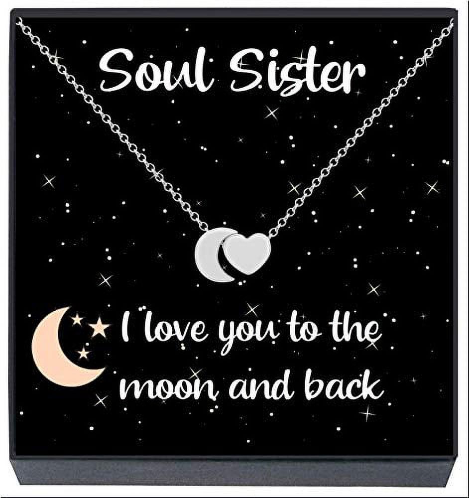 Soul Sister Necklace Jewelry Gifts , ''I Love You to the Moon and Back'' Heart Necklace, Friendship Best Friends Forever, BFF, Besties, Women, Teens, Girls (Silver) - image 1 of 5