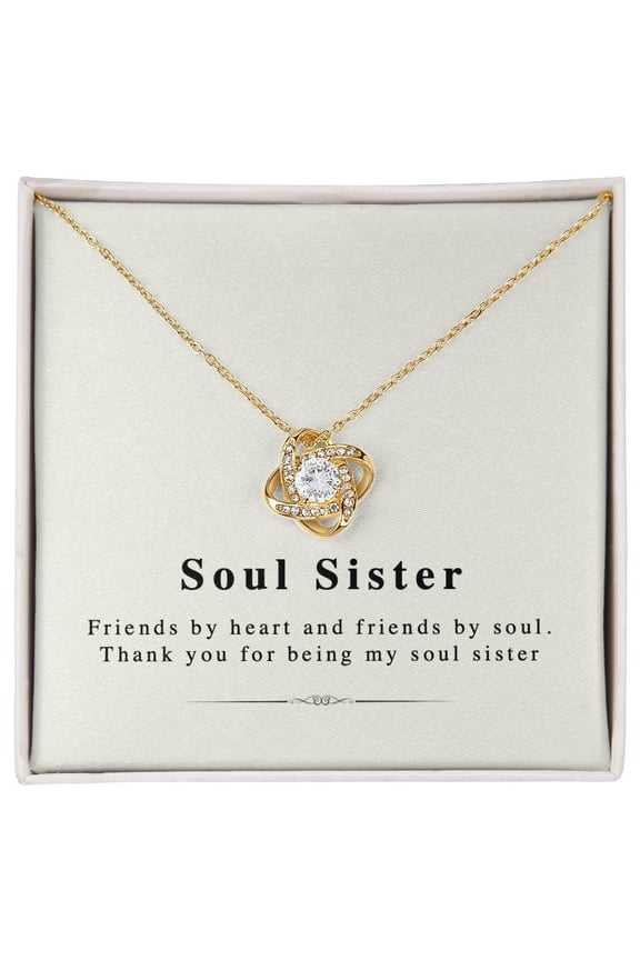 Soul Sister, The Perfect Bffs Beautiful Necklace, Message Card and Box, Gold Love Knot Necklace