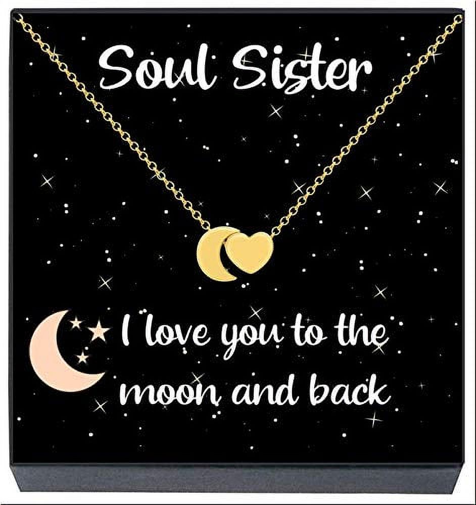 Soul Sisters Necklace, Best Friends Jewelry Gifts , Soul Sisters ''I Love You to the Moon and Back'' Heart Necklace, Friendship Jewelry Gifts Best Friends Forever, BFF, Besties, Women, Teens (Gold) - image 1 of 5