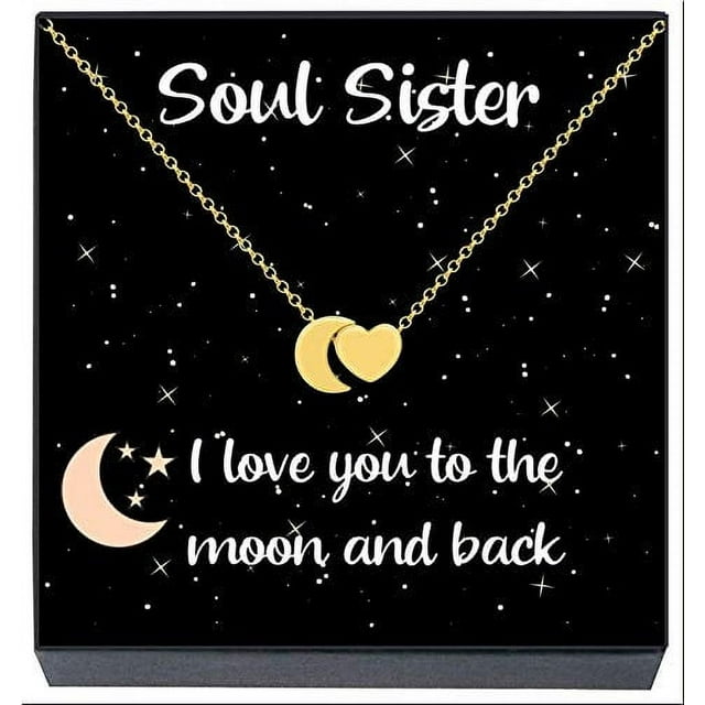 Soul Sisters Necklace, Best Friends Jewelry Gifts , Soul Sisters ''I Love You to the Moon and Back'' Heart Necklace, Friendship Jewelry Gifts Best Friends Forever, BFF, Besties, Women, Teens (Gold)