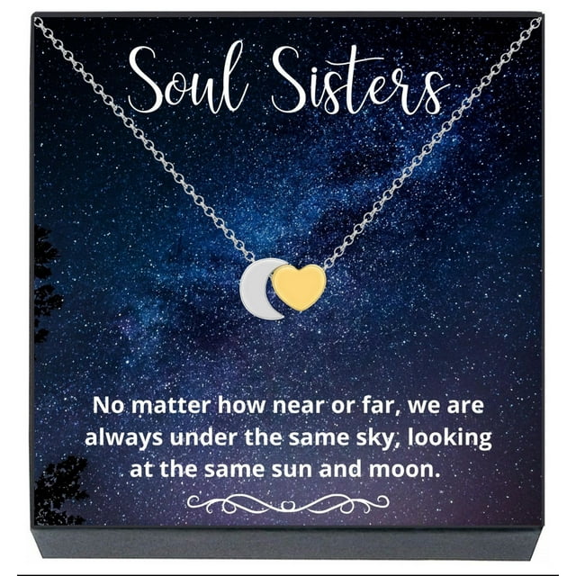 Soul Sisters Necklace, Best Friends Jewelry Gifts, Soul Sisters Moon Heart Necklace, Unique Friendship Jewelry Gifts Best Friends Forever, BFF, Besties, Women, Teens, Girls (2-Tone Gold)
