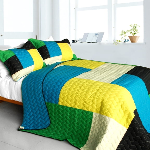 Soul Soup 3PC Vermicelli-Quilted Patchwork Quilt Set (Full/Queen Size)
