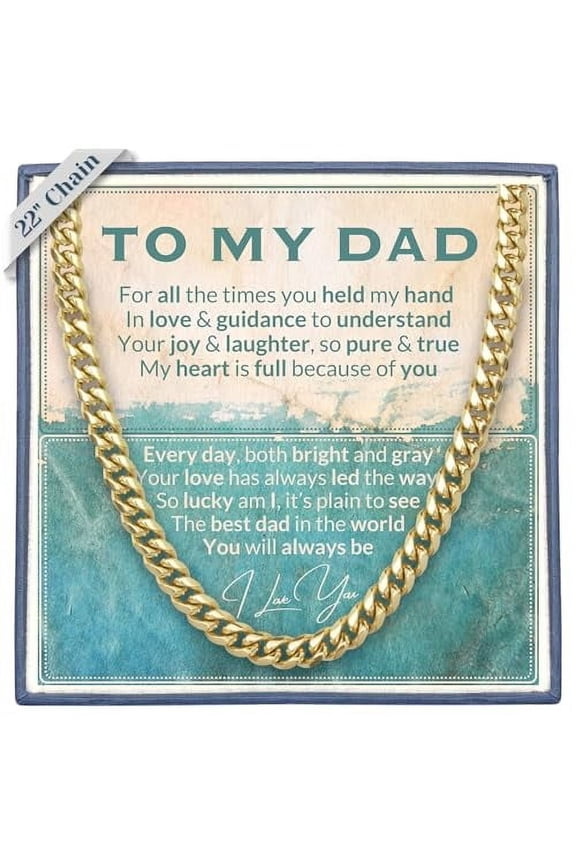 Cuban Chain Promise Necklace for Men - Durable Stainless Steel, Meaningful I Love You Card with Bible Verse, To My Dad Gift with Keepsake Box (To My Dad, Gold)