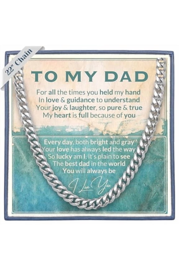 Cuban Chain Promise Necklace for Men - Durable Stainless Steel, Meaningful I Love You Card with Bible Verse, To My Dad Gift with Keepsake Box (To My Dad, Silver)