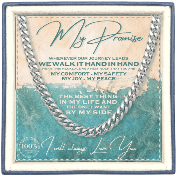 Soul Statement Cuban Link Chain Necklace for Men & Teenage Son, Stainless Steel, Sentimental Card with Bible Verse on back for Confirmation or Birthday - Keepsake Gift Box (To My Son, Silver)