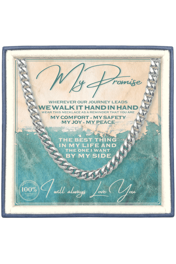 Cuban Link Chain Necklace for Men & Teenage Son, Stainless Steel, Sentimental Card with Bible Verse on back for Confirmation or Birthday - Keepsake Gift Box (To My Son, Silver)