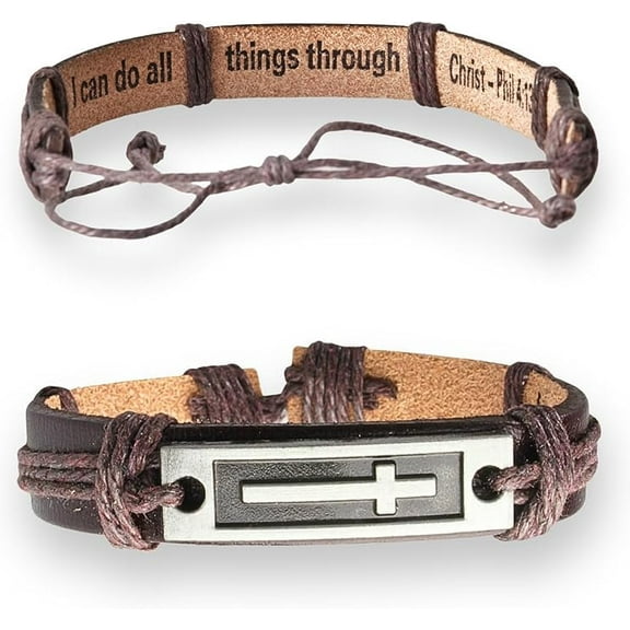 Soul Statement Engraved Leather Adjustable Bracelet for Men & Teens, Bible Verse Bracelets, Confirmation Inspirational Christian Gifts for Teenagers (Phil 4:13 Brown)