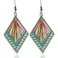 thumbnail image 1 of Soul Statement Women's Western Rainbow Thread Geometric Boho Dangle Festival Earrings - Unique Bronze & Teal Threader Bohemian Summer Jewelry for Women (Rainbow Thread), 1 of 7