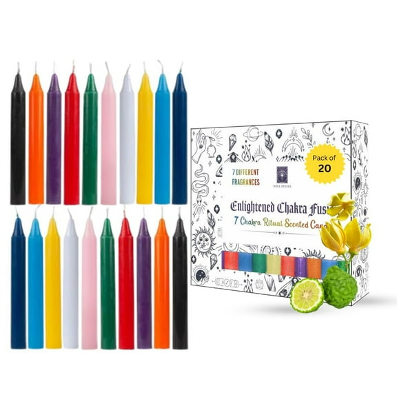 SOUL STICKS 4" Scented Ritual Candles Chime Taper Premium Candles 20 pcs for Rituals, Ceremonies, Meditation, Altar and Spells 7 Chakras