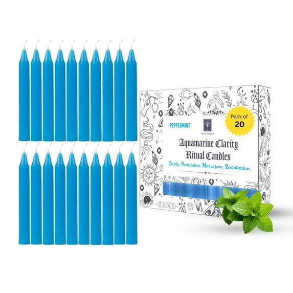 SOUL STICKS 4" Scented Ritual Candles Chime Taper Premium Candles 20 pcs for Rituals, Ceremonies, Meditation, Altar and Spells Blue/Peppermint