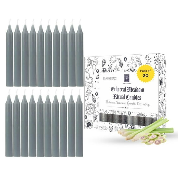 SOUL STICKS 4" Scented Ritual Candles Chime Taper Premium Candles 20 pcs for Rituals, Ceremonies, Meditation, Altar and Spells Gray/Lemongrass