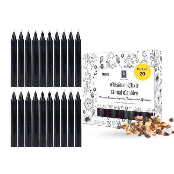 SOUL STICKS 4" Scented Ritual Candles Chime Taper Premium Candles 20 pcs for Rituals, Ceremonies, Meditation, Altar and Spells Black/Myrrh