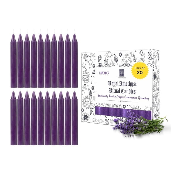 SOUL STICKS 4" Scented Ritual Candles Chime Taper Premium Candles 20 pcs for Rituals, Ceremonies, Meditation, Altar and Spells Indigo/Lavender