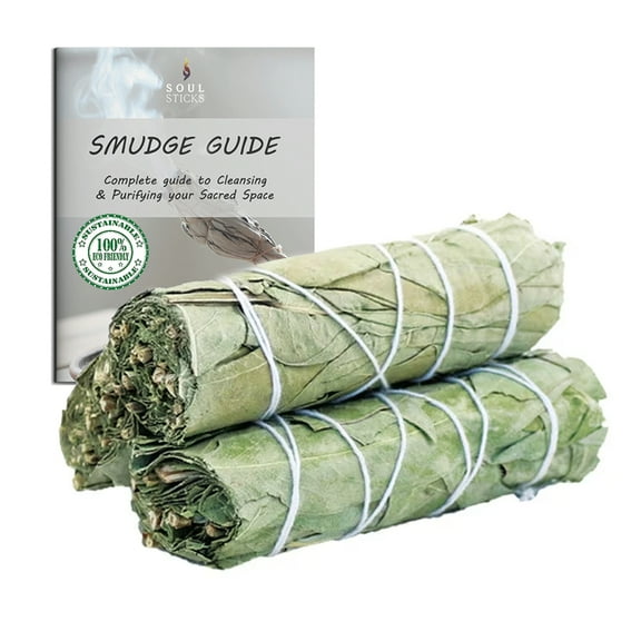Soul Sticks 3 Pack Eucalyptus Smudge Stick Bundle with Guide for Cleansing, Energy Clearing, Smudging, & Positive Vibes
