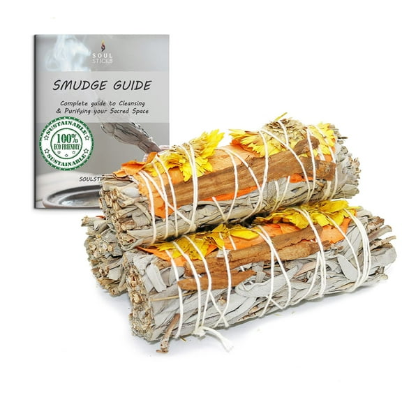 Floral White Sage Smudge Sticks with Flowers 3 Pack for Cleansing Home, Meditation, Yoga, Healing and Smudging Sustainably Sourced California White Sage Bundles Indian Summer