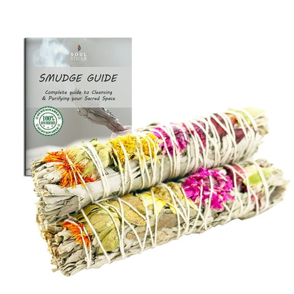 Soul Sticks 3 Pack Joy Sage 6" Smudge Stick Bundle with Guide for Cleansing, Energy Clearing, Smudging, & Positive Vibes