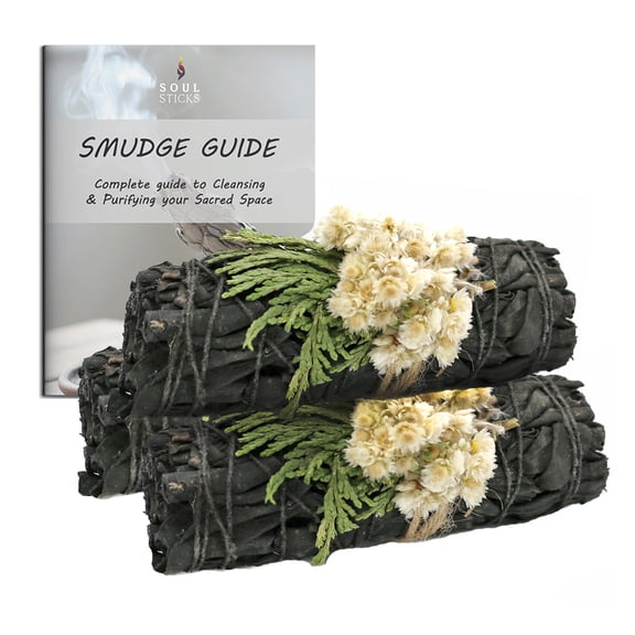 Soul Sticks 3 Pack Midnight Bloom Floral Black White Sage Smudge Sticks Bundle with Flowers for Cleansing Home, Meditation, Yoga, Healing and Smudging, Sustainably Sourced California
