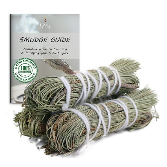 Soul Sticks 3 Pack Pine Smudge Sticks for Cleansing House, Meditation, Yoga, Negative Energy Cleanse, and Smudging with Starter Guide 4 Inch Bundle
